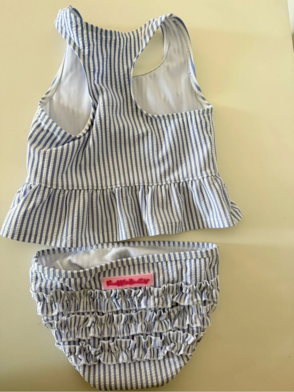 Ruffle Butts Blue & White Striped Peplum Tankini